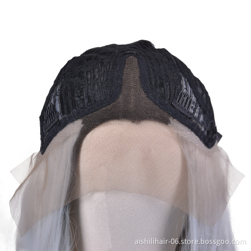Aishili top quality long gray remy hair kinky straight hd synthetic lace front wigs for women